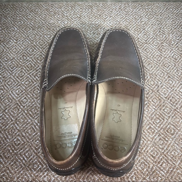 Ecco Driving Moc Men EU 41 US 8 Slip-On Loafers Brown Leather Shoes Career EUC - Picture 7 of 9